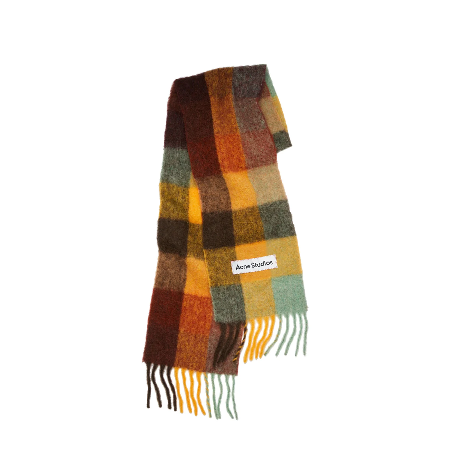 Acne Studios MOHAIR CHECKED SCARF, Chestnut Brown/Yellow/Green