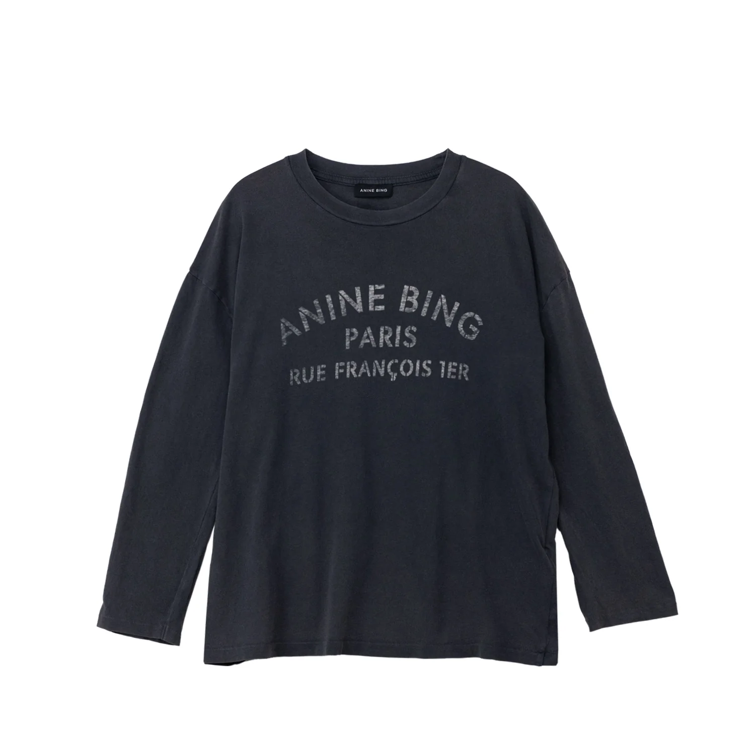 Anine Bing IVAN LONG SLEEVE PARIS STENCIL, Washed Black