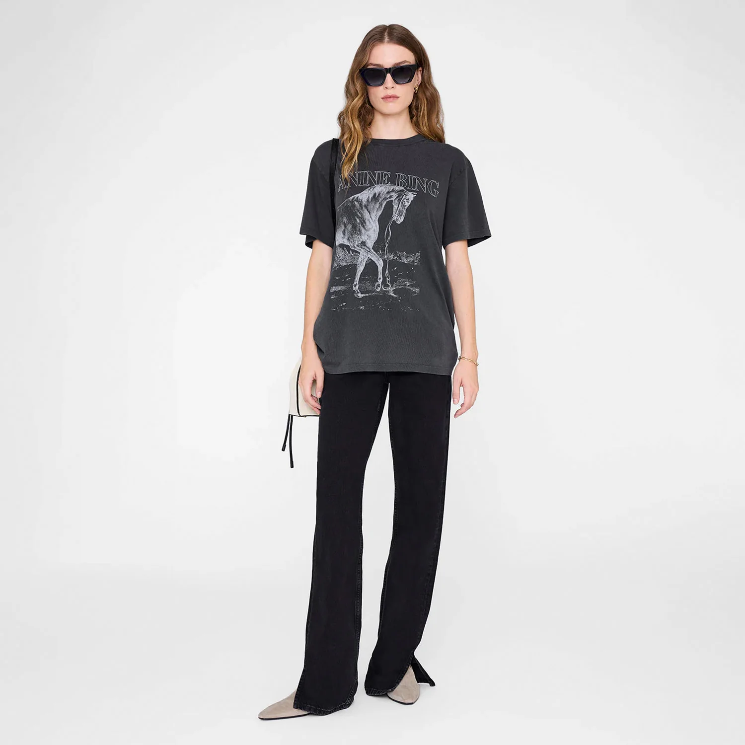 Anine Bing LILI TEE HORSE, Washed Black - Image 2