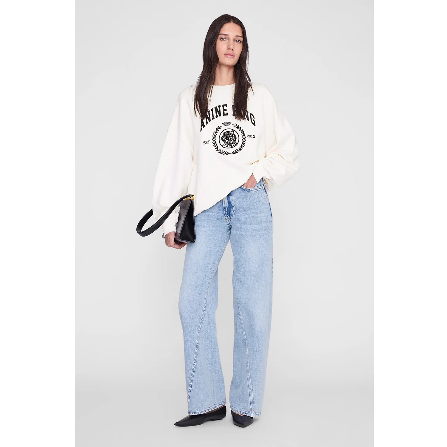 Anine Bing MILES SWEATSHIRT COLLEGIATE, Cream - Image 2