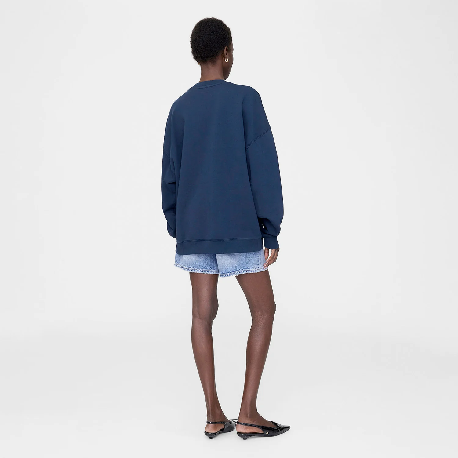 Anine Bing MILES SWEATSHIRT FRAMED MONOGRAM, Washed Navy - Image 3