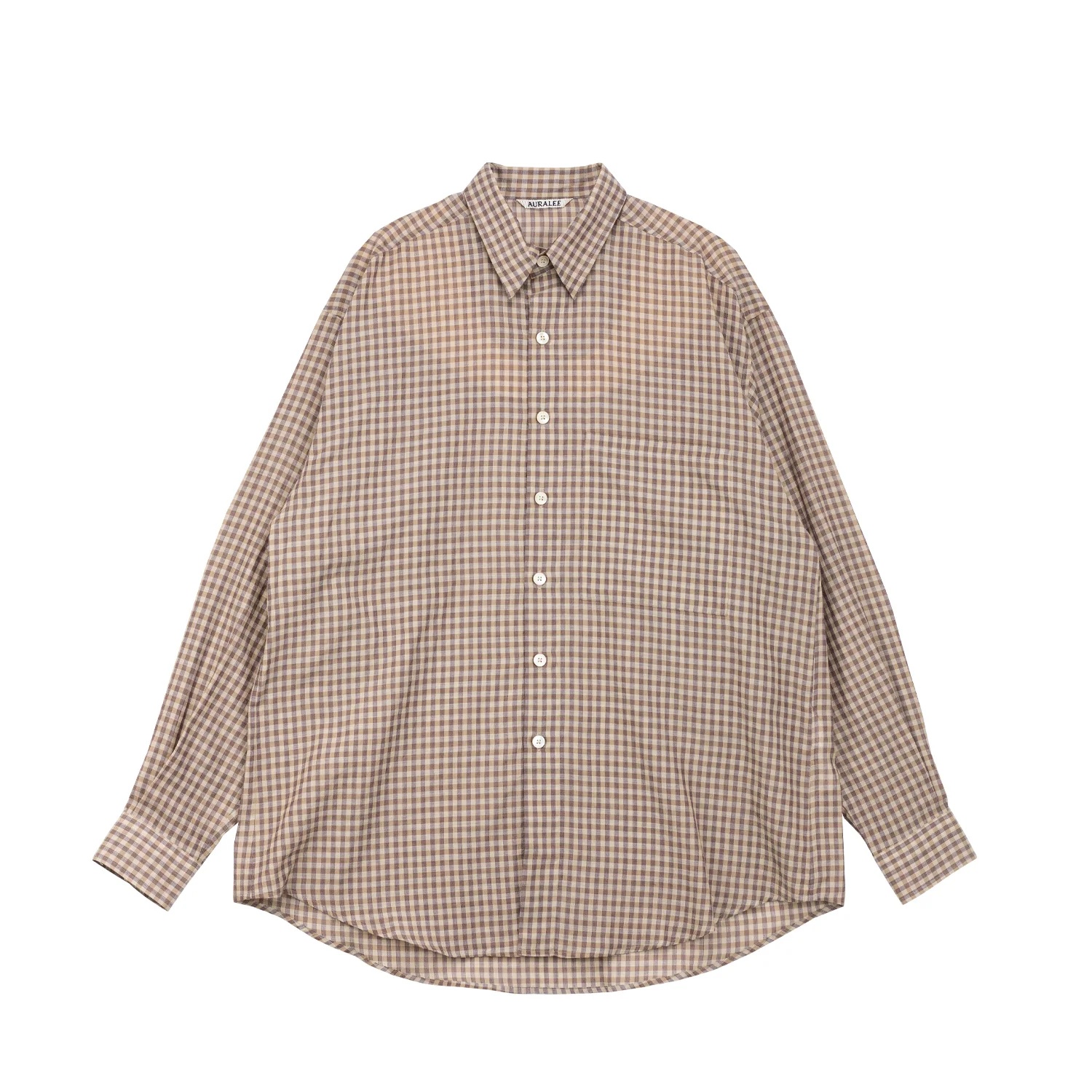 Auralee AIRY LIGHT COTTON CHECK BIGSHIRT, Brown Gingham Check