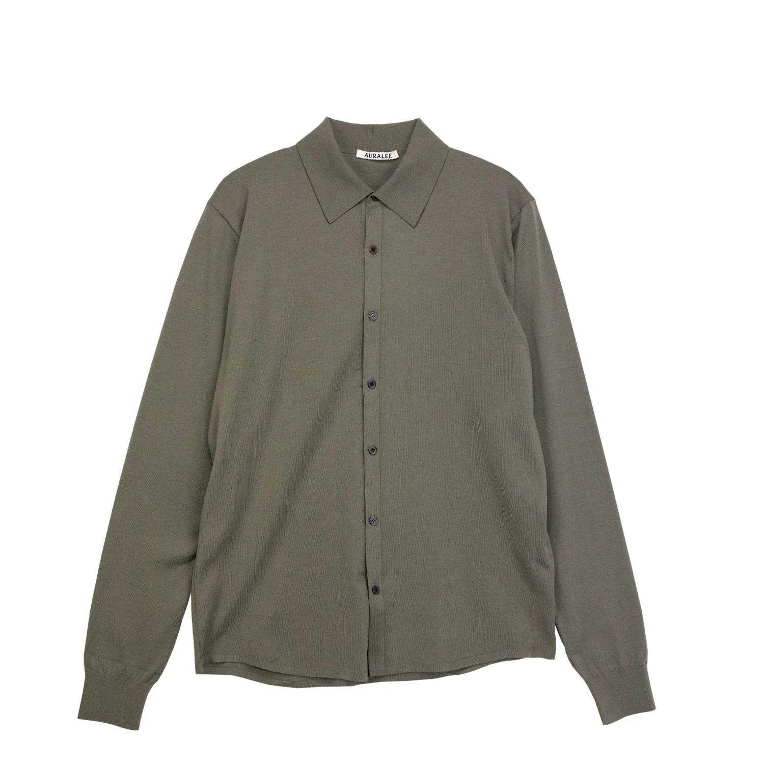 Auralee GIZA HIGH GAUGE KNIT SHIRT CARDIGAN, Olive Grey