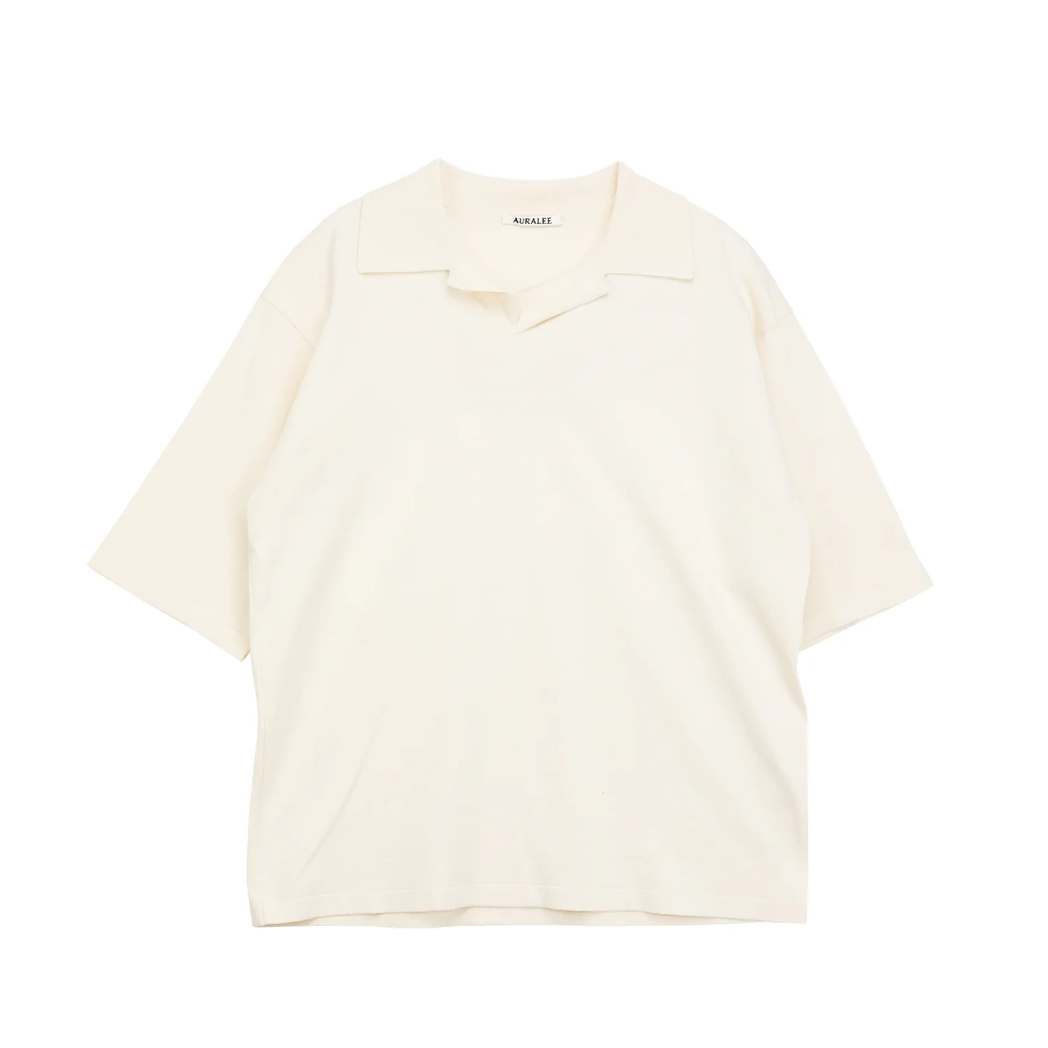 Auralee HIGH GAUGE TUSSAH SILK KNIT POLO, Ivory