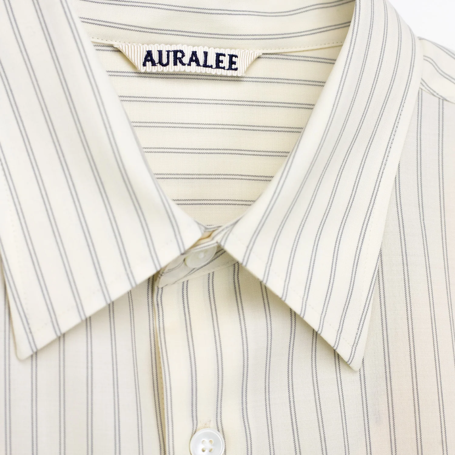 Auralee SUPER FINE WOOL STRIPE SHIRT, Ivory White Stripe - Image 3
