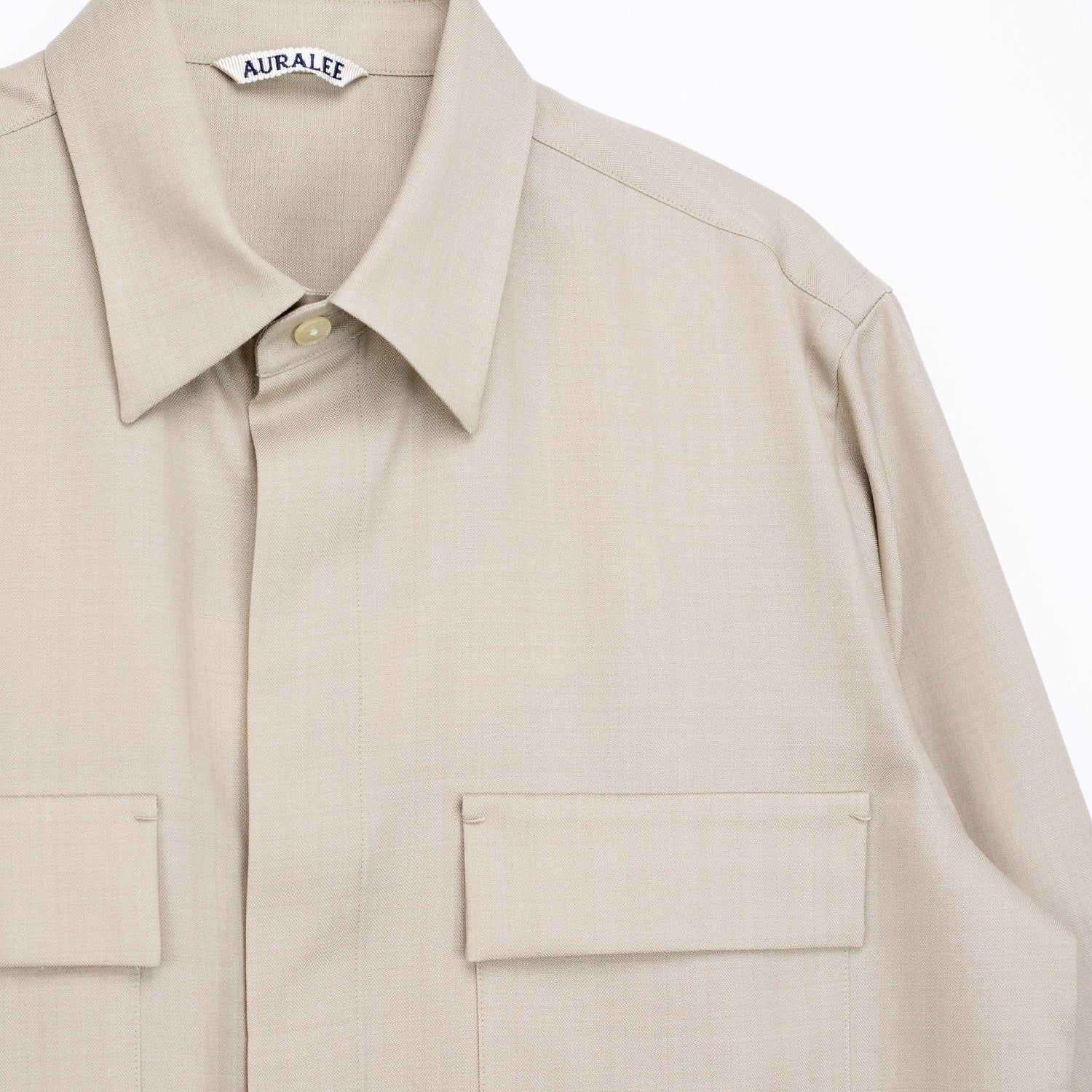 Auralee WOOL HERRINGBONE OVERSHIRT, Beige - Image 3