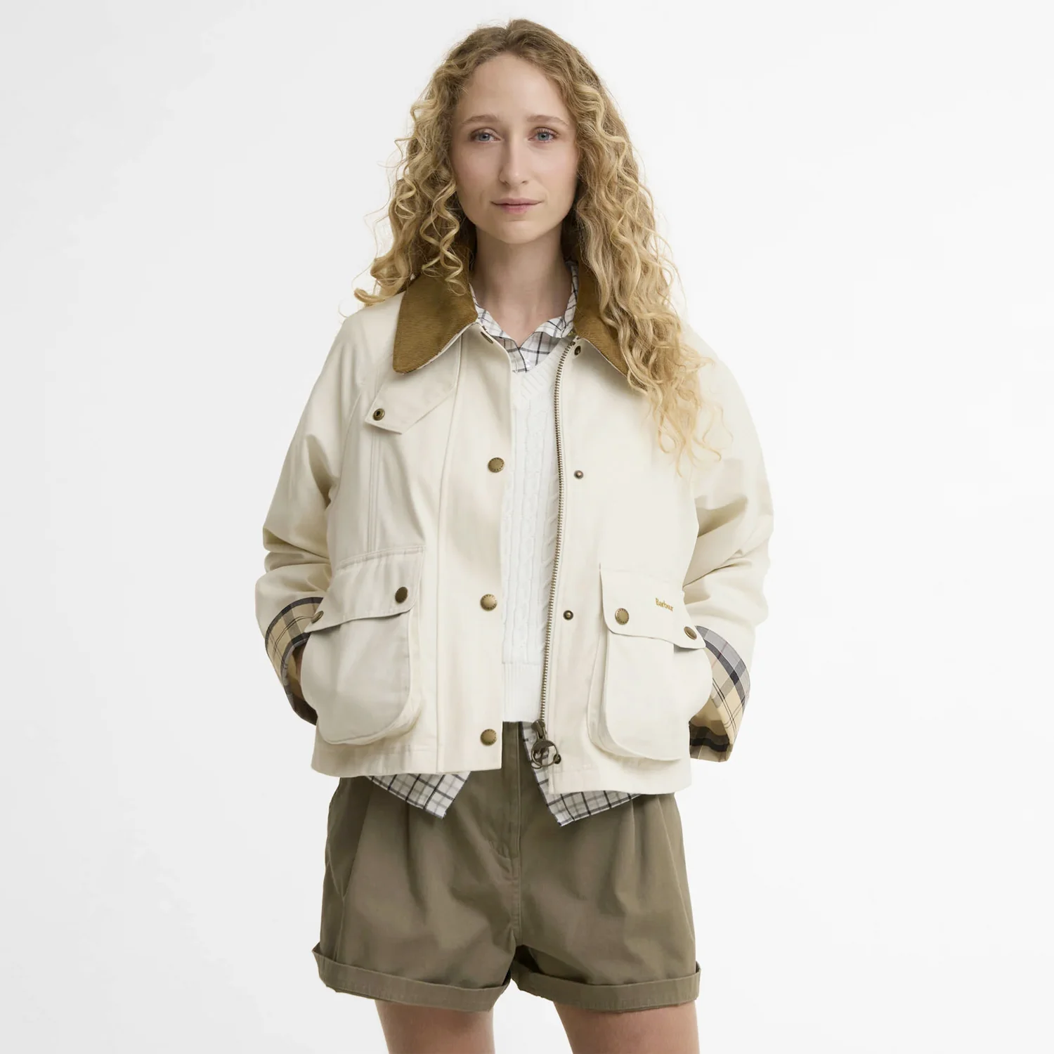 Barbour CROPPED BEADNELL JACKET, Light Pearl/Dress/Beige - Image 2