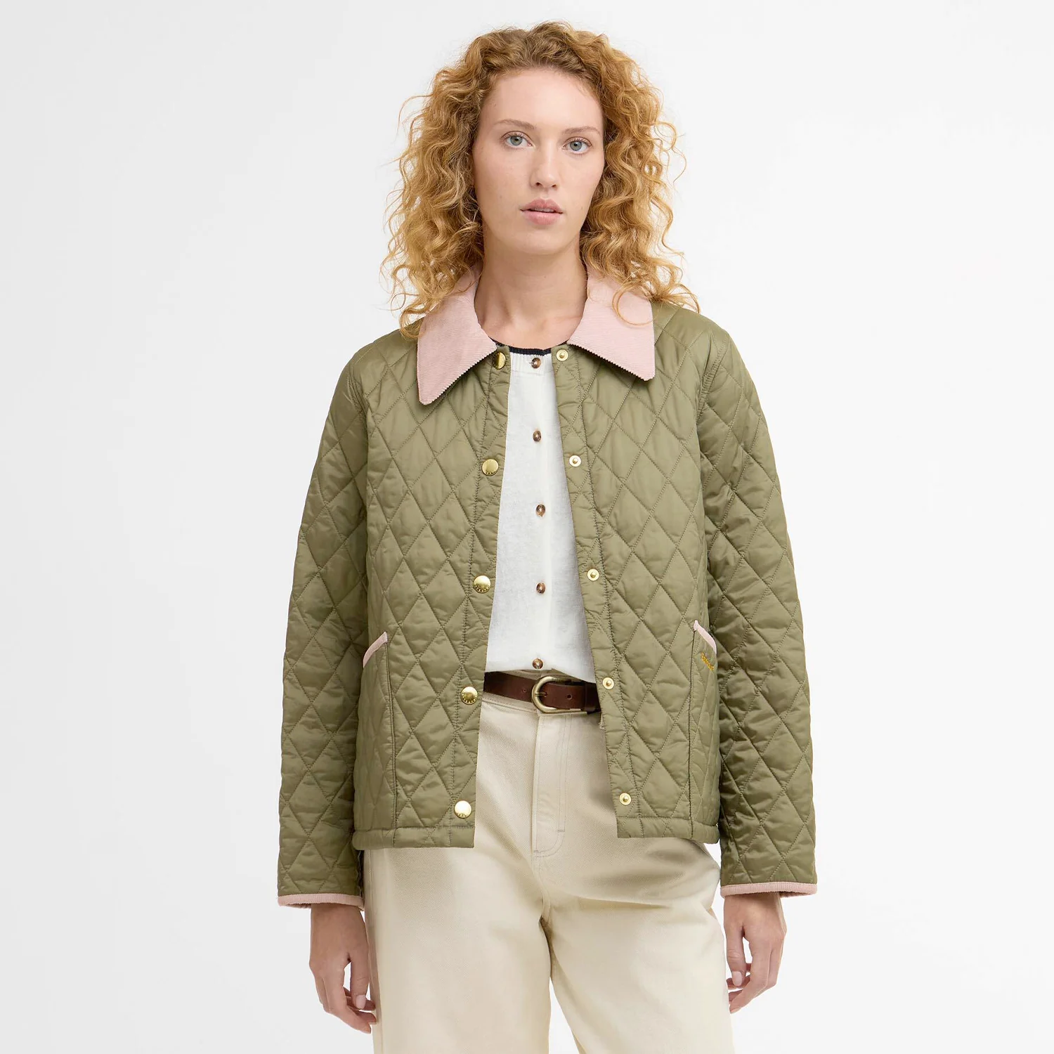 Barbour CROPPED LIDDESDAL QUILTED JACKET, Bleached Olive/Ancient/Gardenia - Image 2