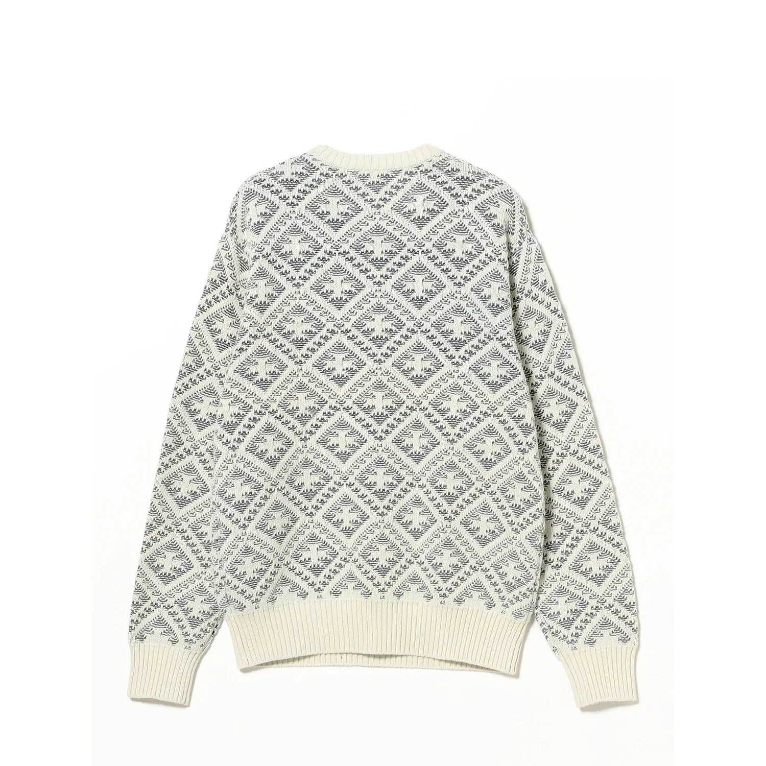 Beams+ CREW DOUBLE JACQUARD INDIGO YARN, White/Indigo - Image 2