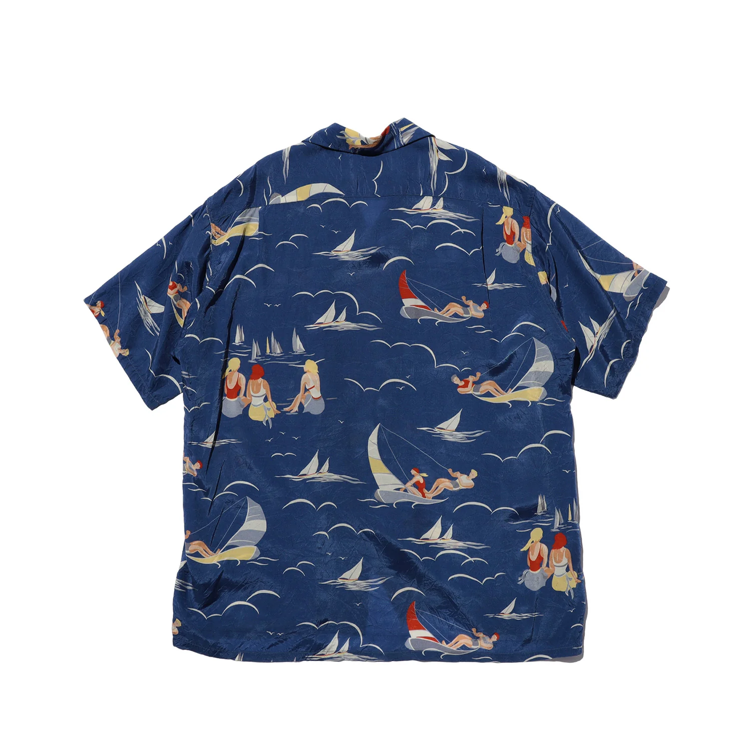 Beams+ OPEN COLLAR CUPRO PRINT SHIRT, Blue - Image 2