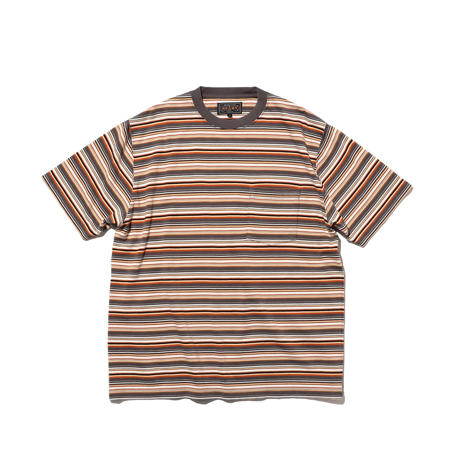 Beams+ POCKET TEE MULTI STRIPE TEE, Grey