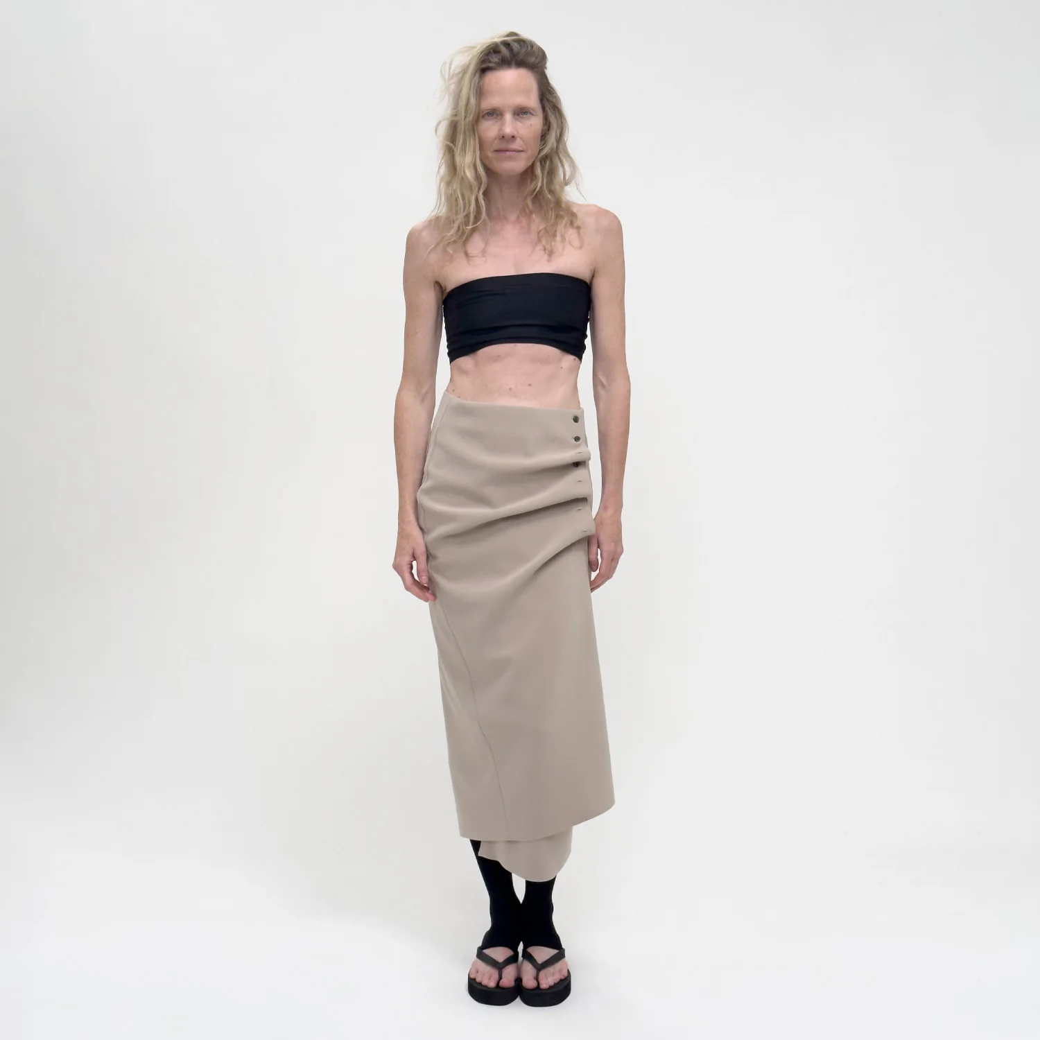 Birrot LAY2 BUTTONED WRAP SKIRT, Sand - Image 2