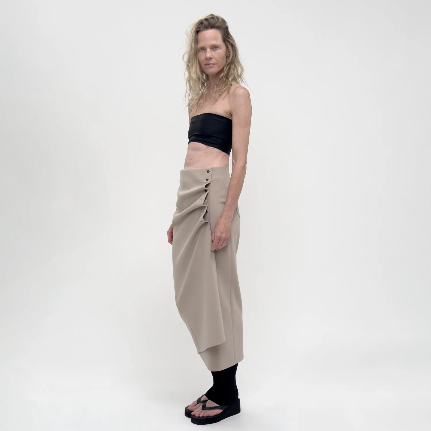 Birrot LAY2 BUTTONED WRAP SKIRT, Sand - Image 3