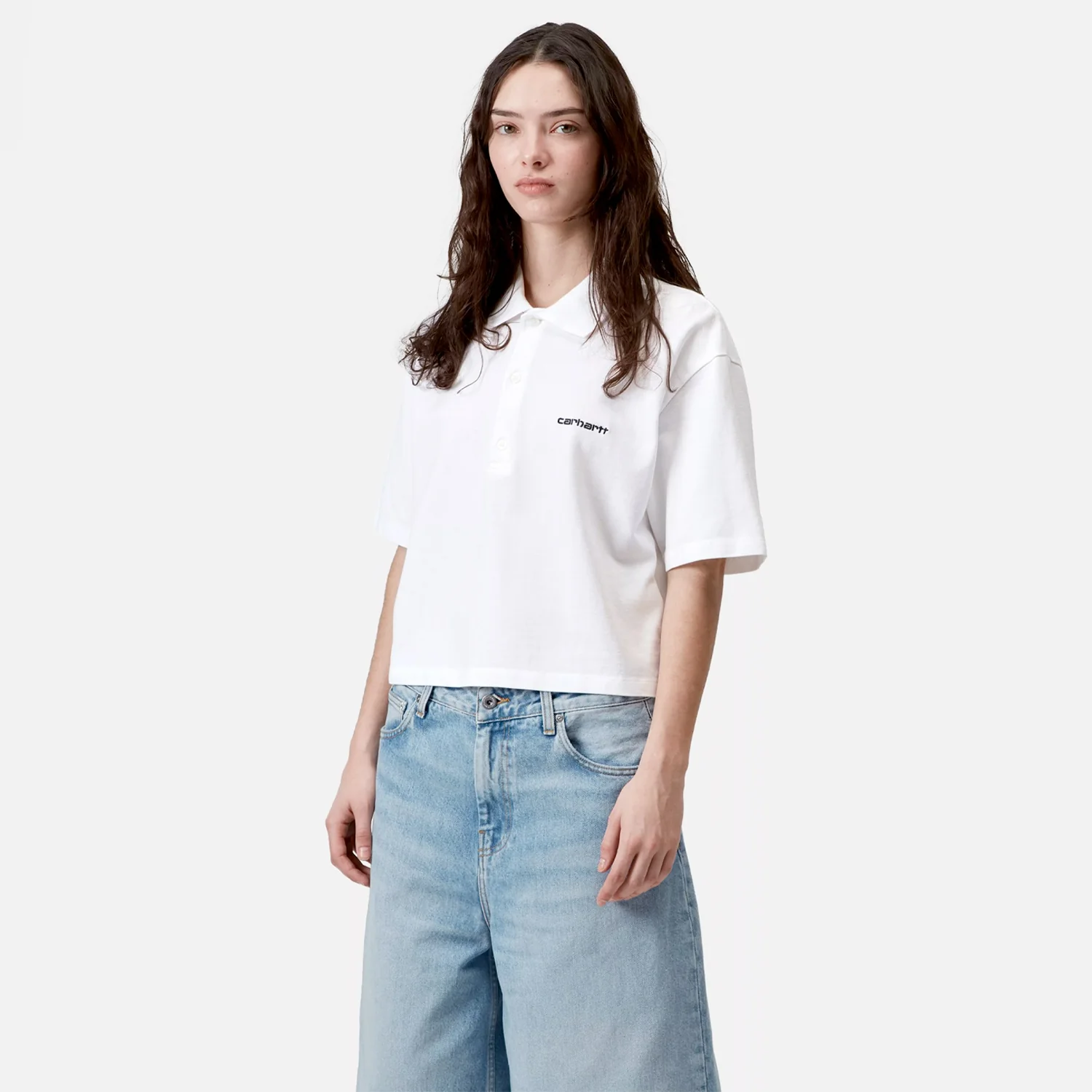 Carhartt WIP W' S/S CARHARTT SCRIPT POLO T-SHIRT, White - Image 3