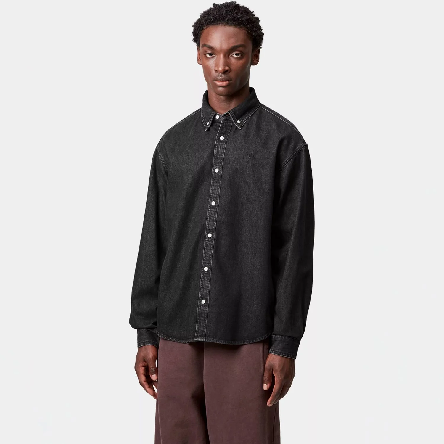 Carhartt WIP L/S LUCAS SHIRT, Black Stone Washed - Image 3