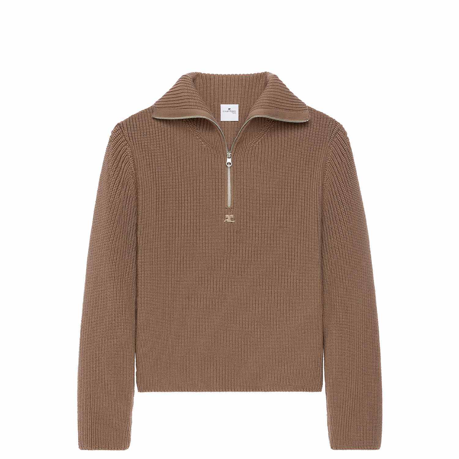 courrèges RIBBED WOOL TRUCKER SWEATER, Mocha