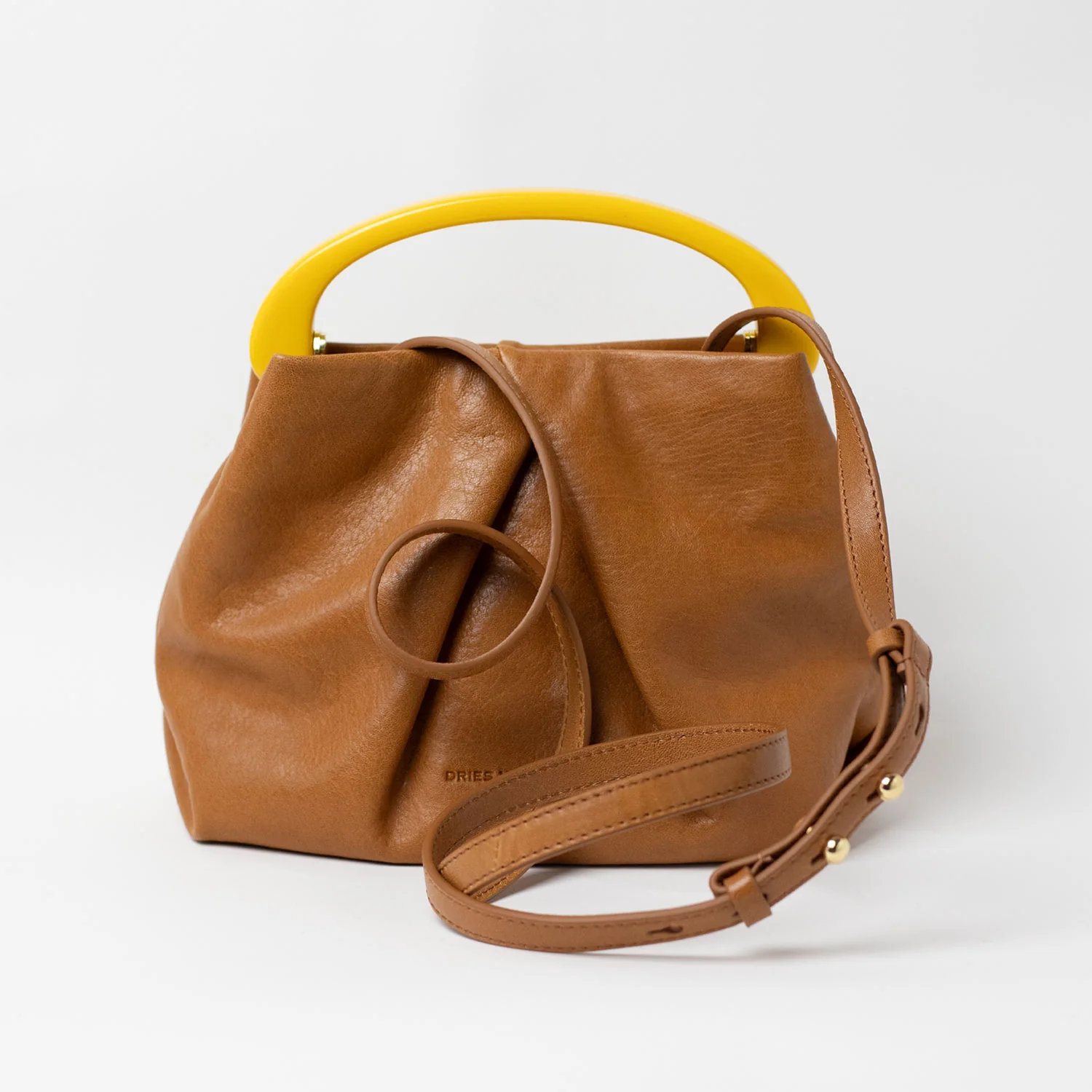 Dries Van Noten BW261-CRISP709-116 SMALL PLEATED LEATHER BAG, Tan - Image 4