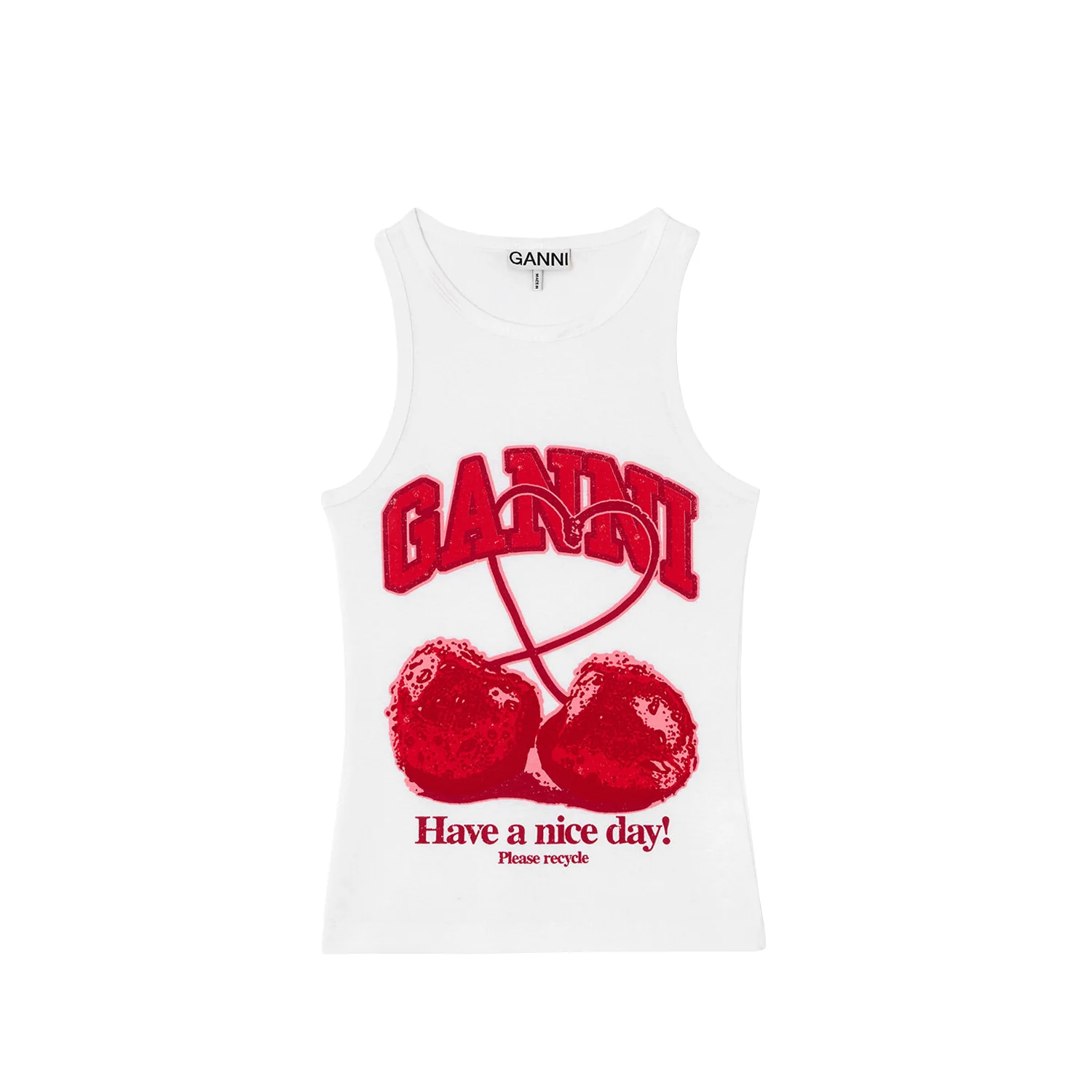 Ganni COMPACT RIB JERSEY TANK CHERRY, Bright White