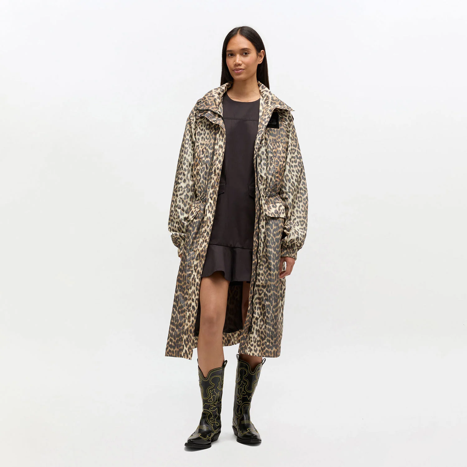 LEOPARD NYLON PARKA COAT, Almond Milk - Image 2