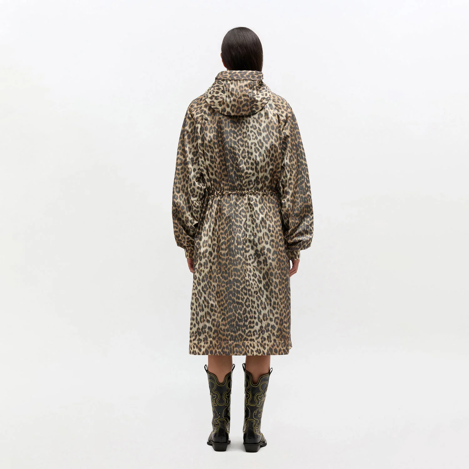 LEOPARD NYLON PARKA COAT, Almond Milk - Image 4
