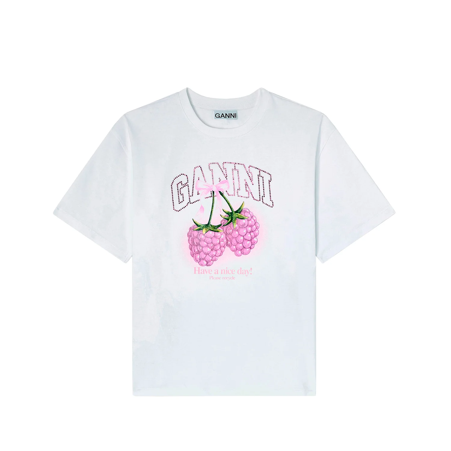 Ganni HEAVY COTTON RASPBERRY PRINT T-SHIRT, Bright White
