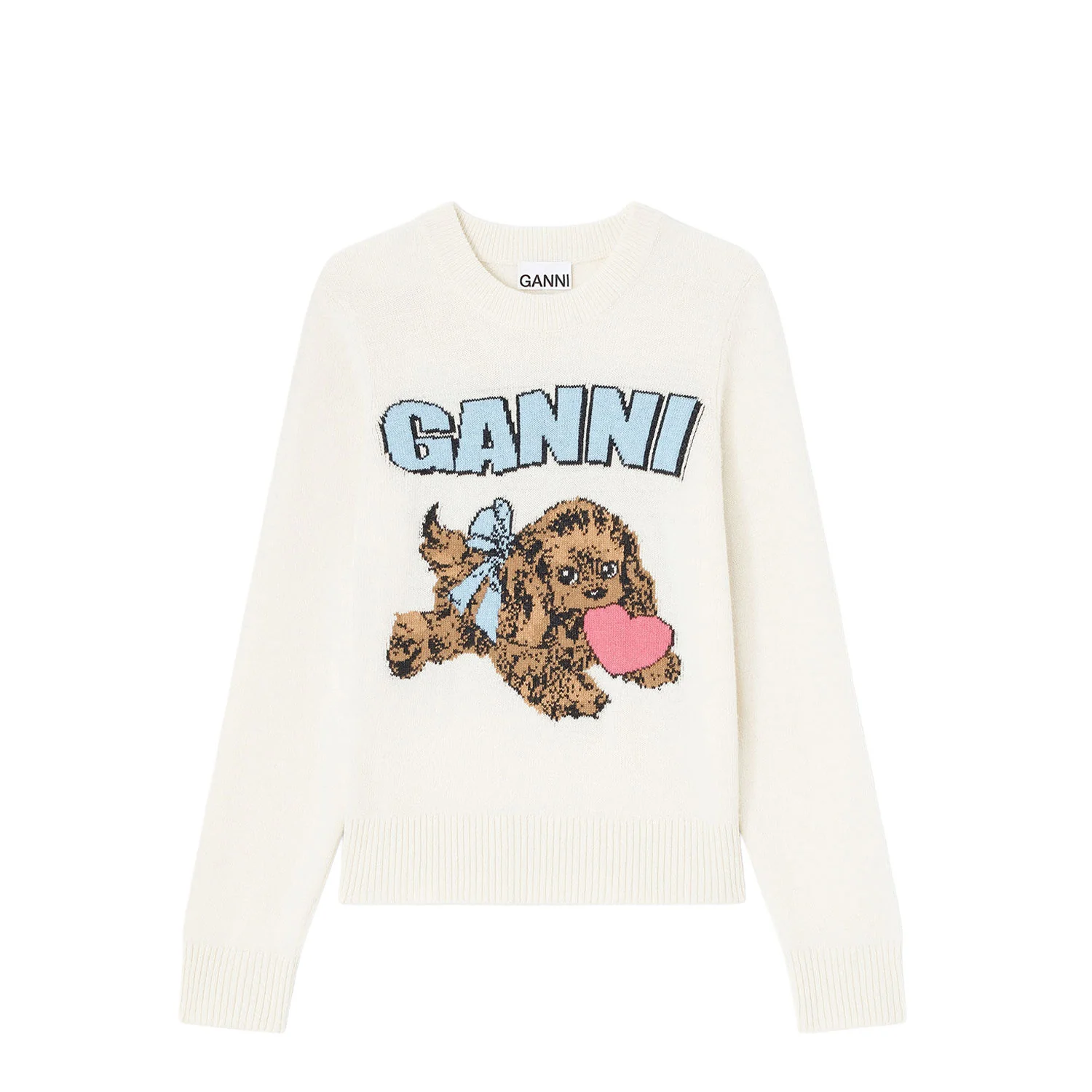Ganni K2562 FLUFFY PUPPY LOVE CREWNECK, Egret