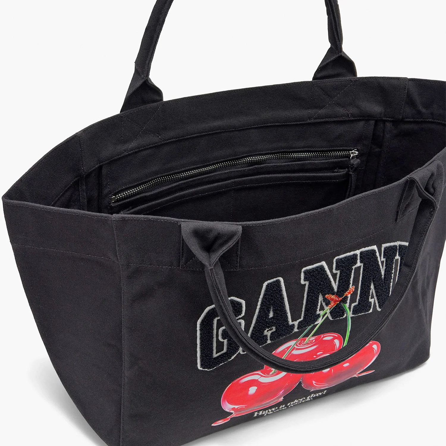 Ganni MEDIUM SHOPPER CHERRY PRINTED, Phantom - Image 3