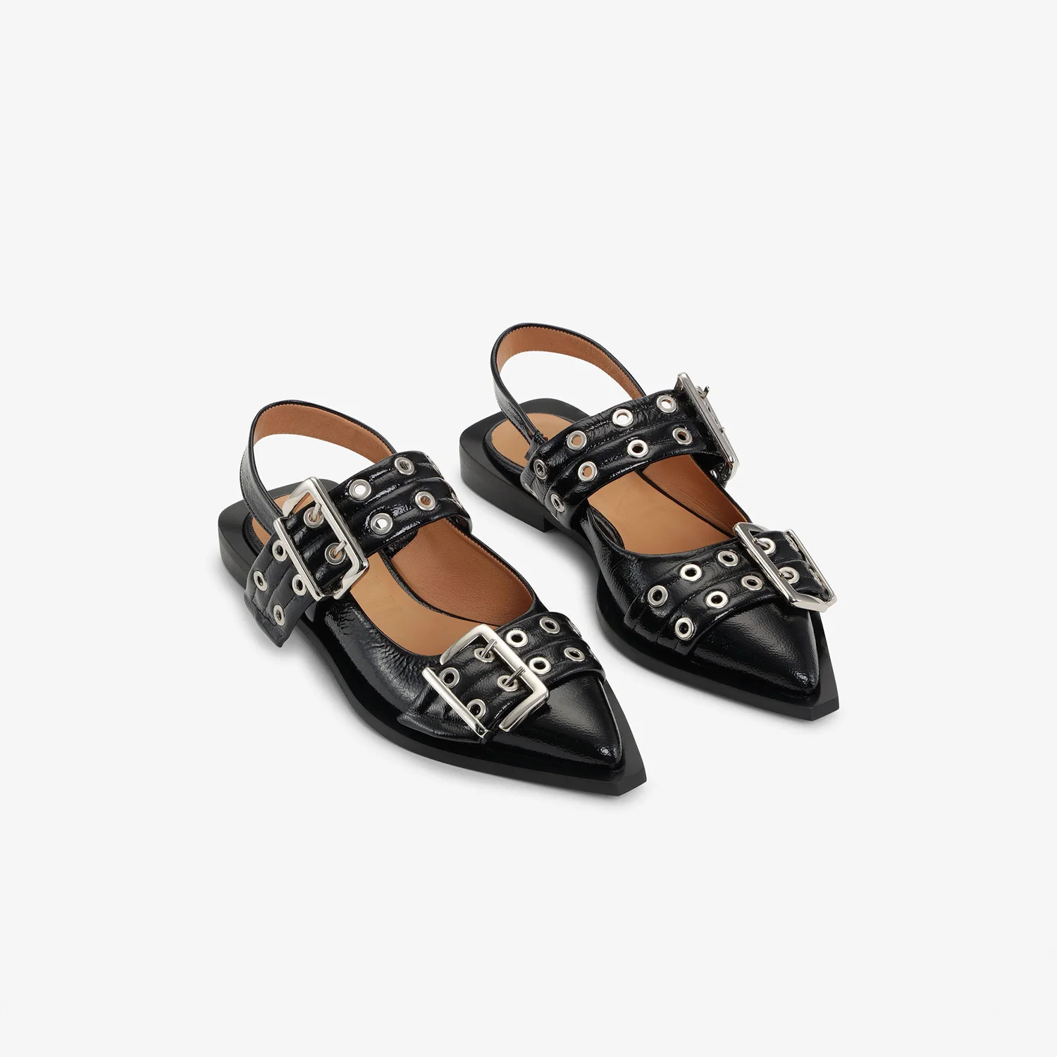 Ganni S2730 FEMININE BUCKLE BALLERINA, Black - Image 3