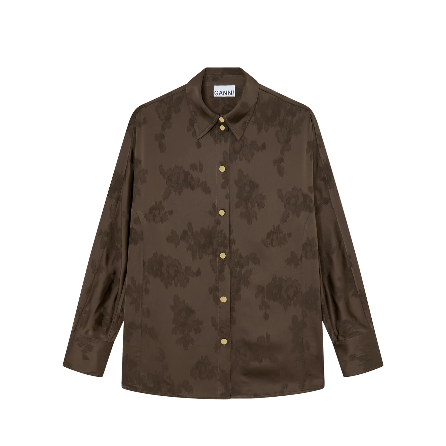 Ganni SATIN LONG SLEEVE SHIRT, Demitasse