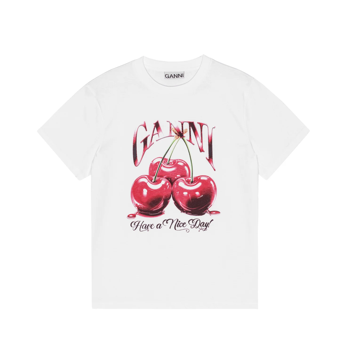 Ganni T4004 BASIC JERSEY CHERRY T-SHIRT, Bright White