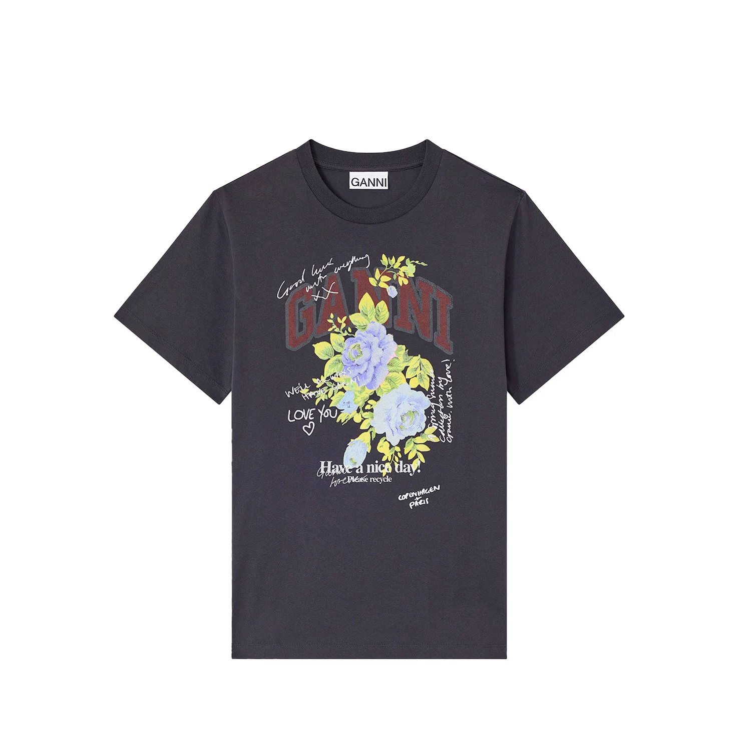 Ganni T4342 ROSE T-SHIRT, Phantom