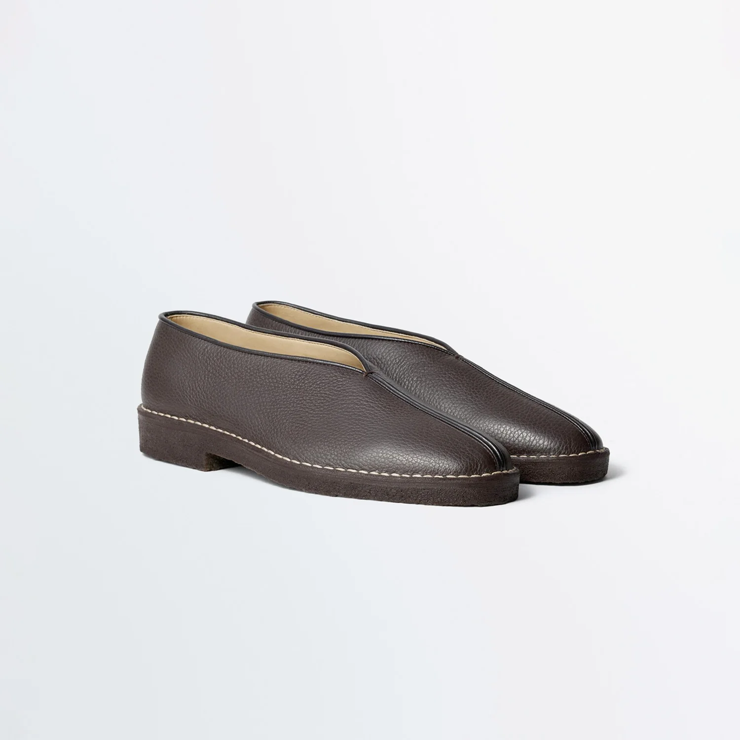 Lemaire PIPED CREPE SLIPPERS, Dark Brown - Image 2