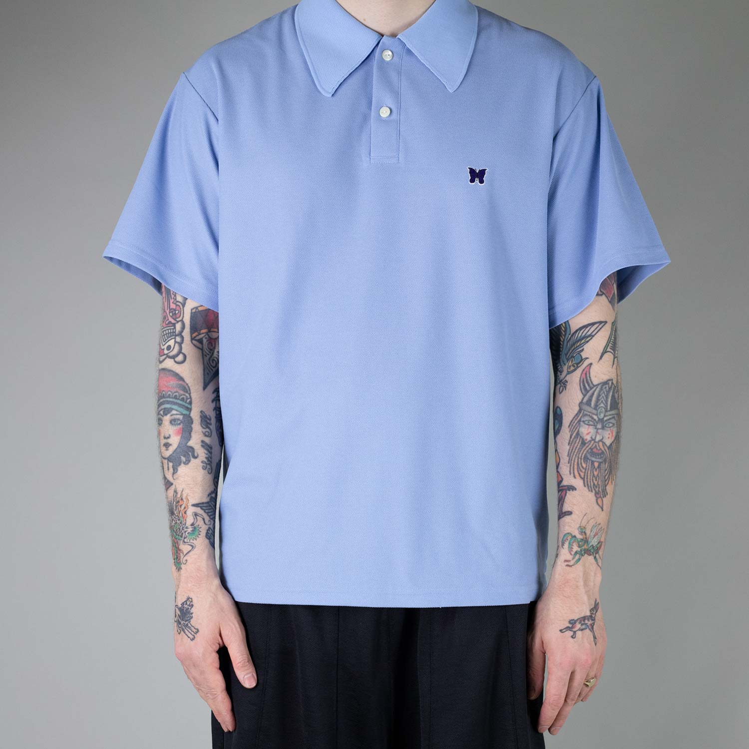 Needles S/S POLO SHIRT, Sax - Image 3