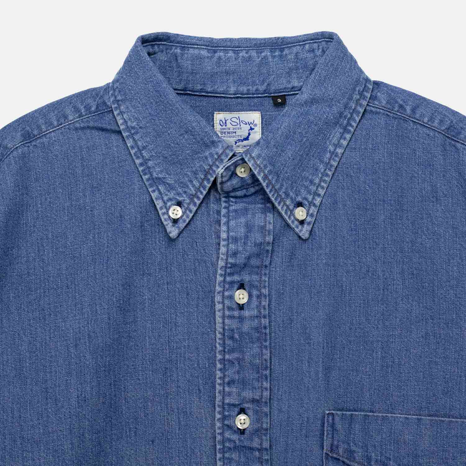 orSlow DENIM STANDARD BUTTON DOWN SHIRT, Used Denim - Image 3