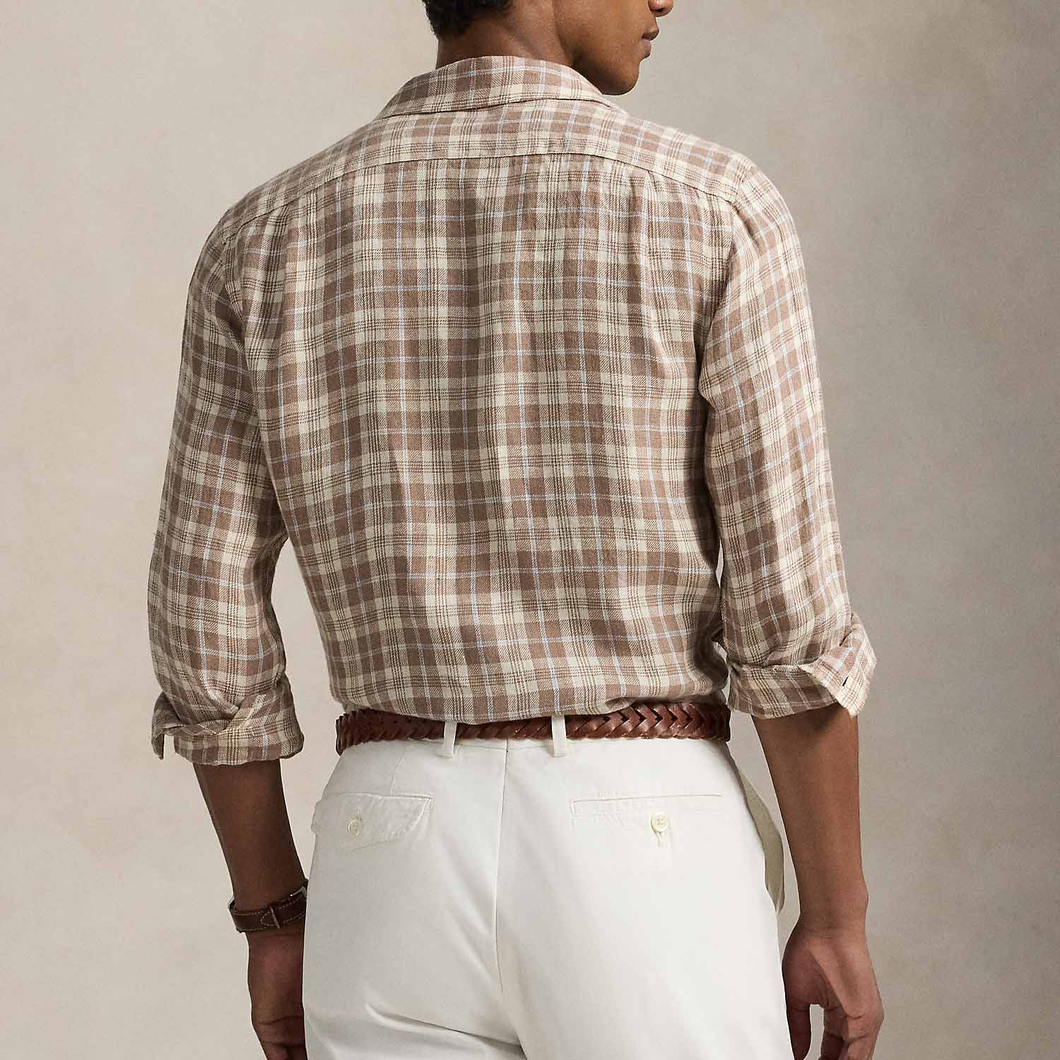 POLO Ralph Lauren CLASSIC FIT PLAID LINEN SHIRT, Brown - Image 4