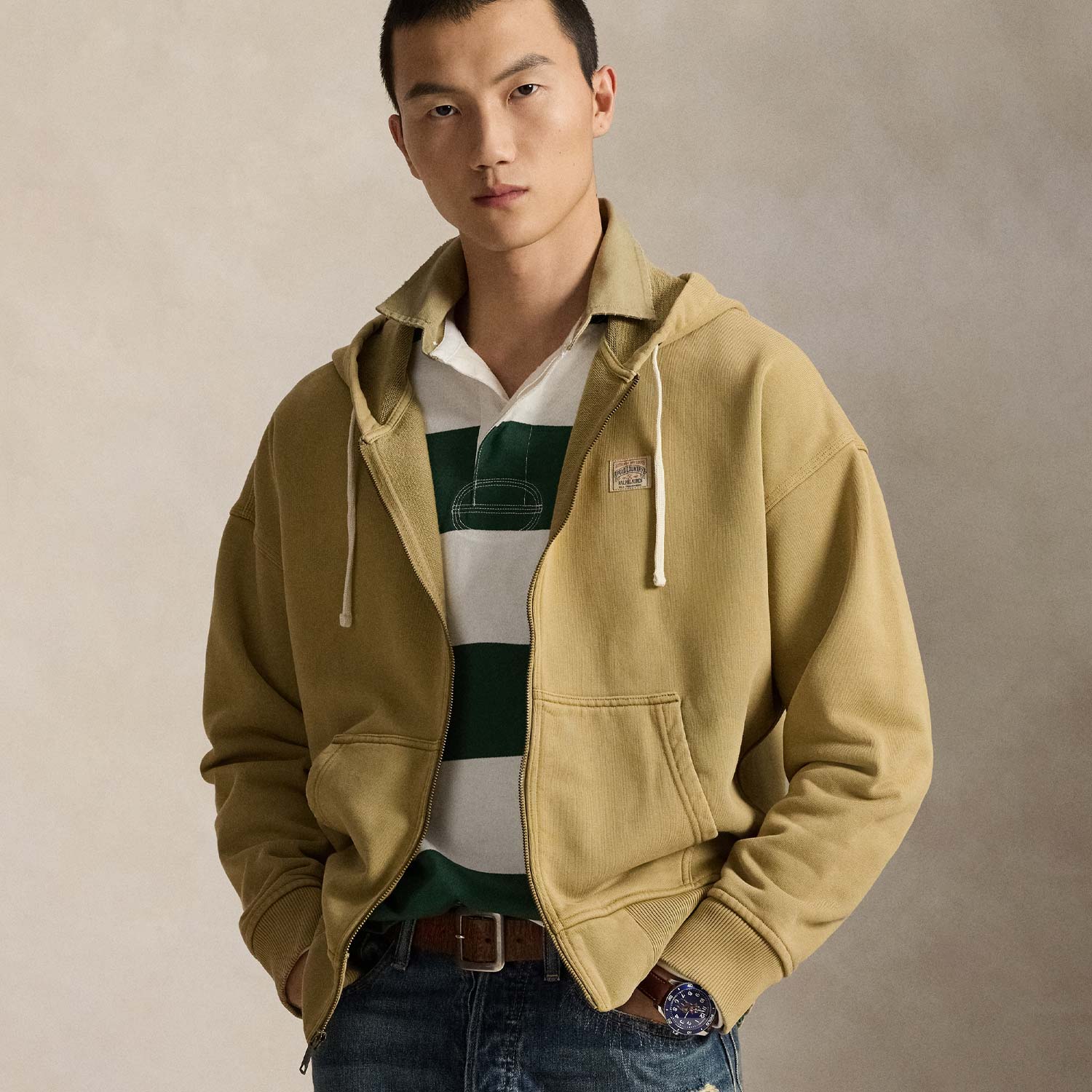Polo Ralph Lauren FULL ZIP SWEATSHIRT, Khaki - Image 3