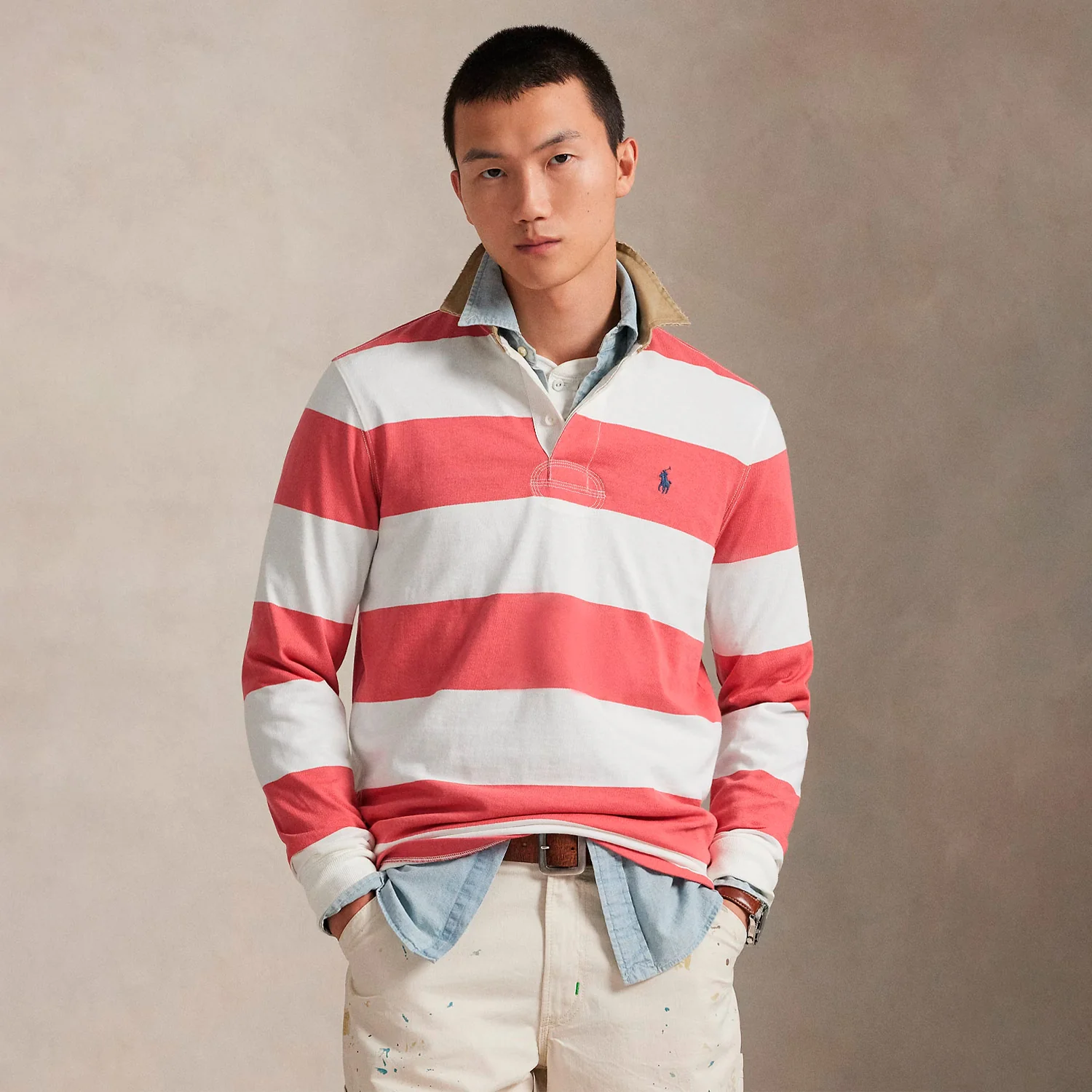 Polo Ralph Lauren LS RUGBY POLO, Red Sky/Trophy Cream - Image 2