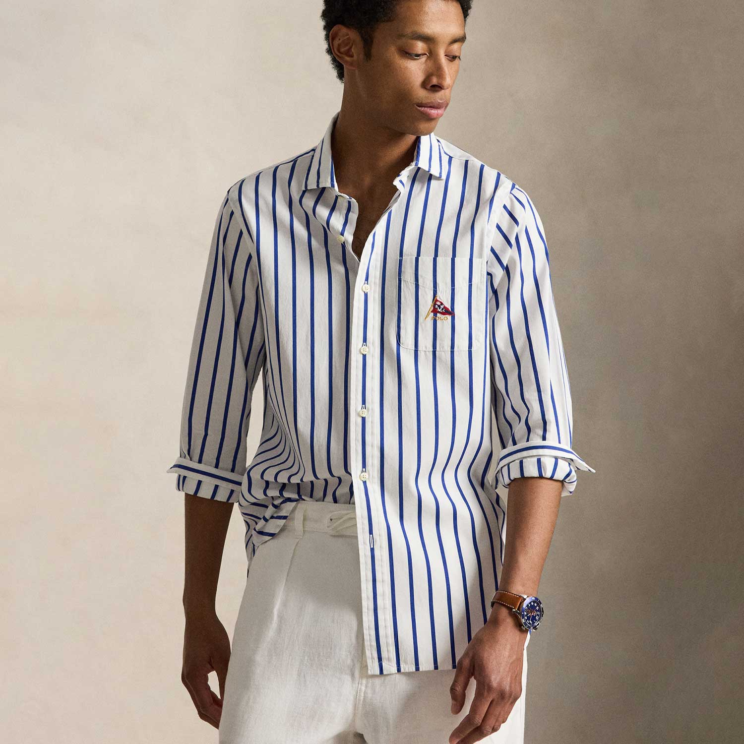 Polo Ralph Lauren OVERSIZED STRIPED SHIRT, White/Blue - Image 2