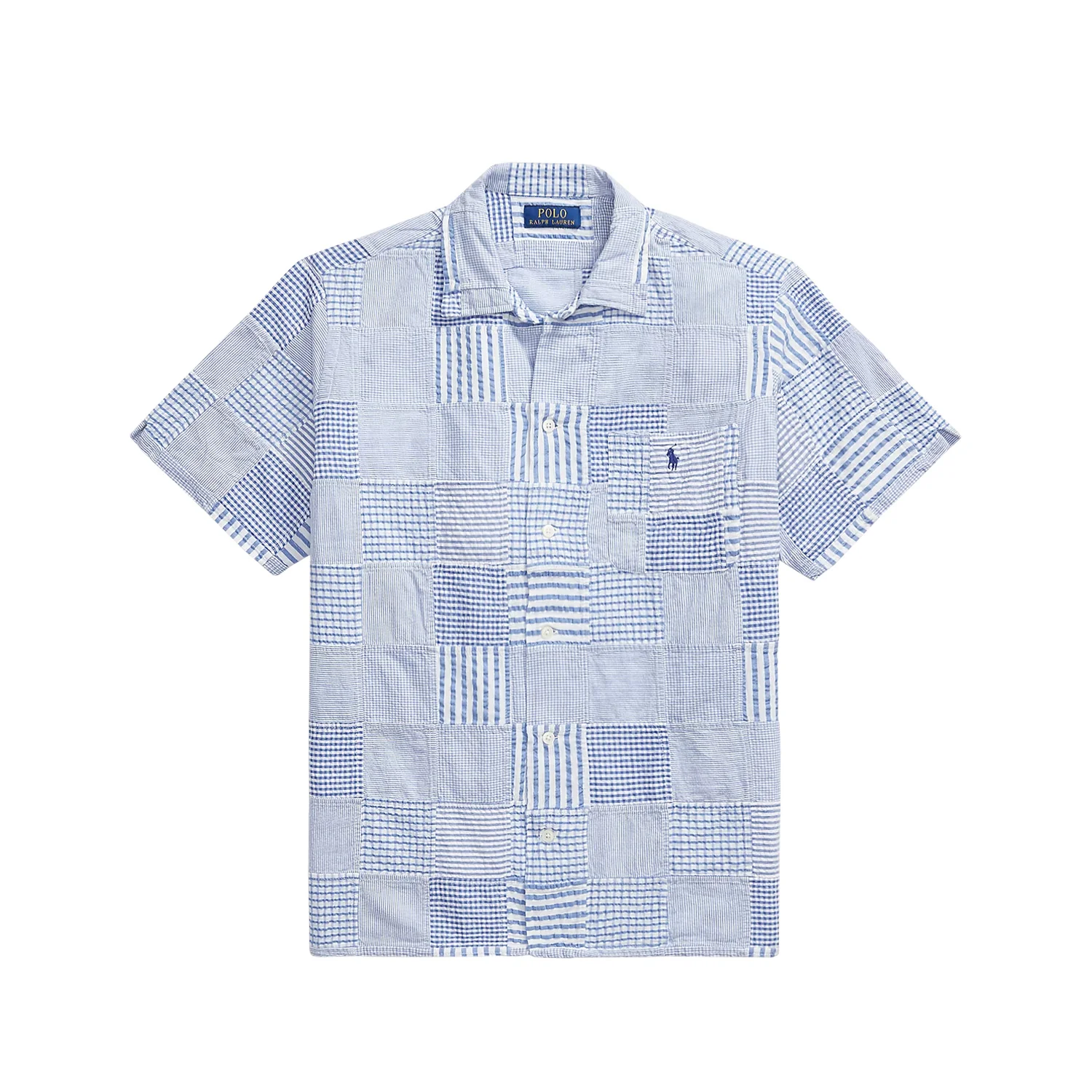 Polo Ralph Lauren SHORT SLEEVE PATCHWORK SHIRT, Patchwork Blues