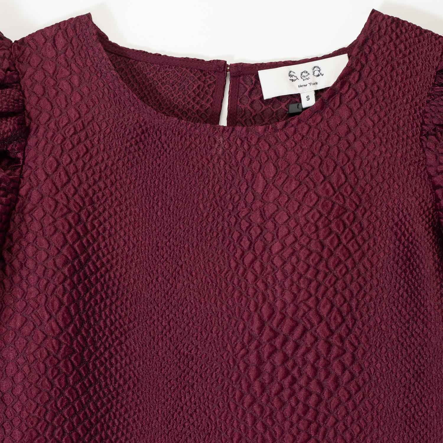 Sea NY FAYETTA EMBOSSED S/S MINI DRESS, Burgundy - Image 2