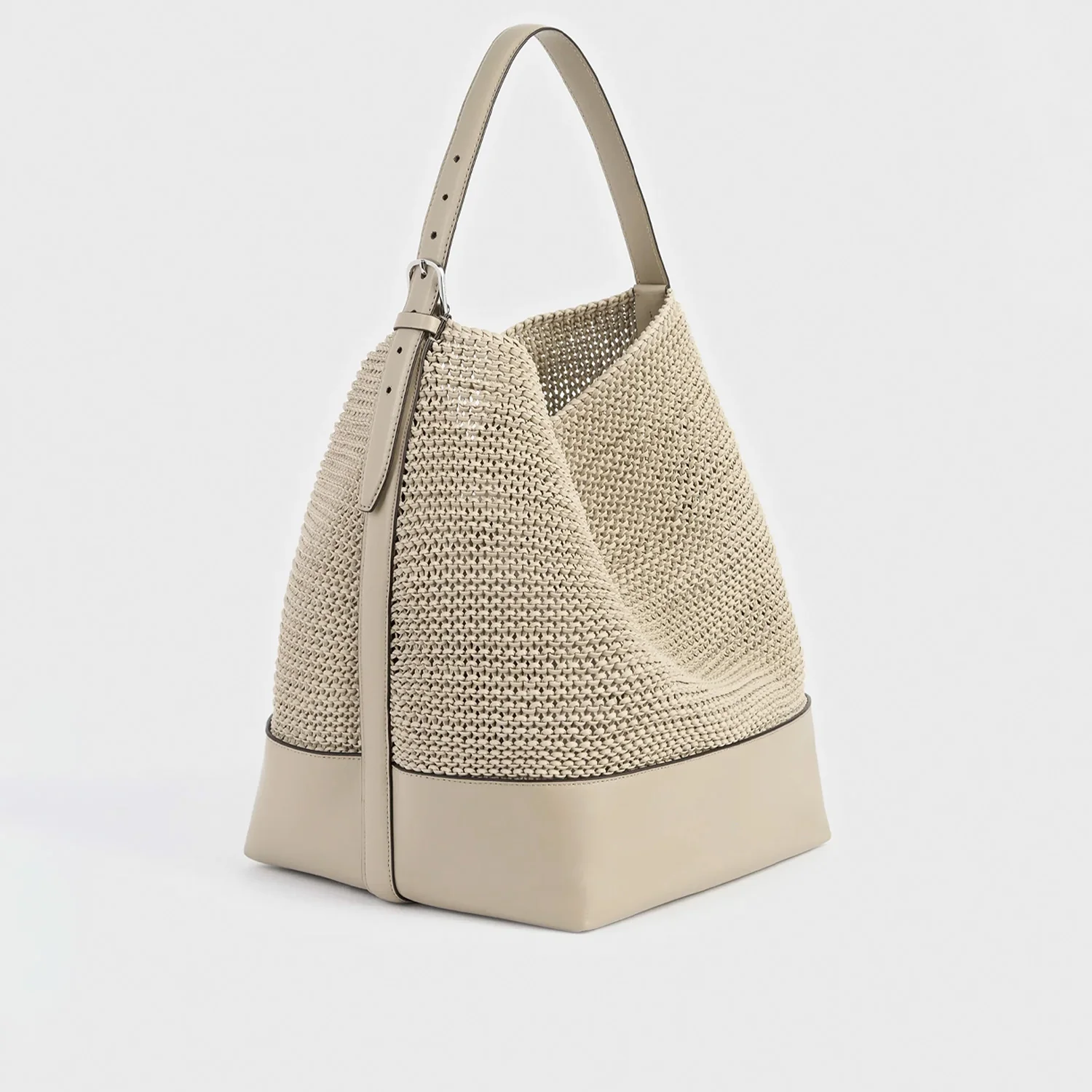 TOTEME BELTED WOVEN LEATHER TOTE, Fawn - Image 2