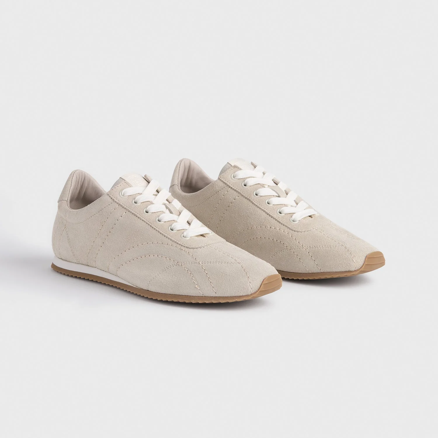 TOTEME FLEX SUEDE SNEAKERS, Stone - Image 2