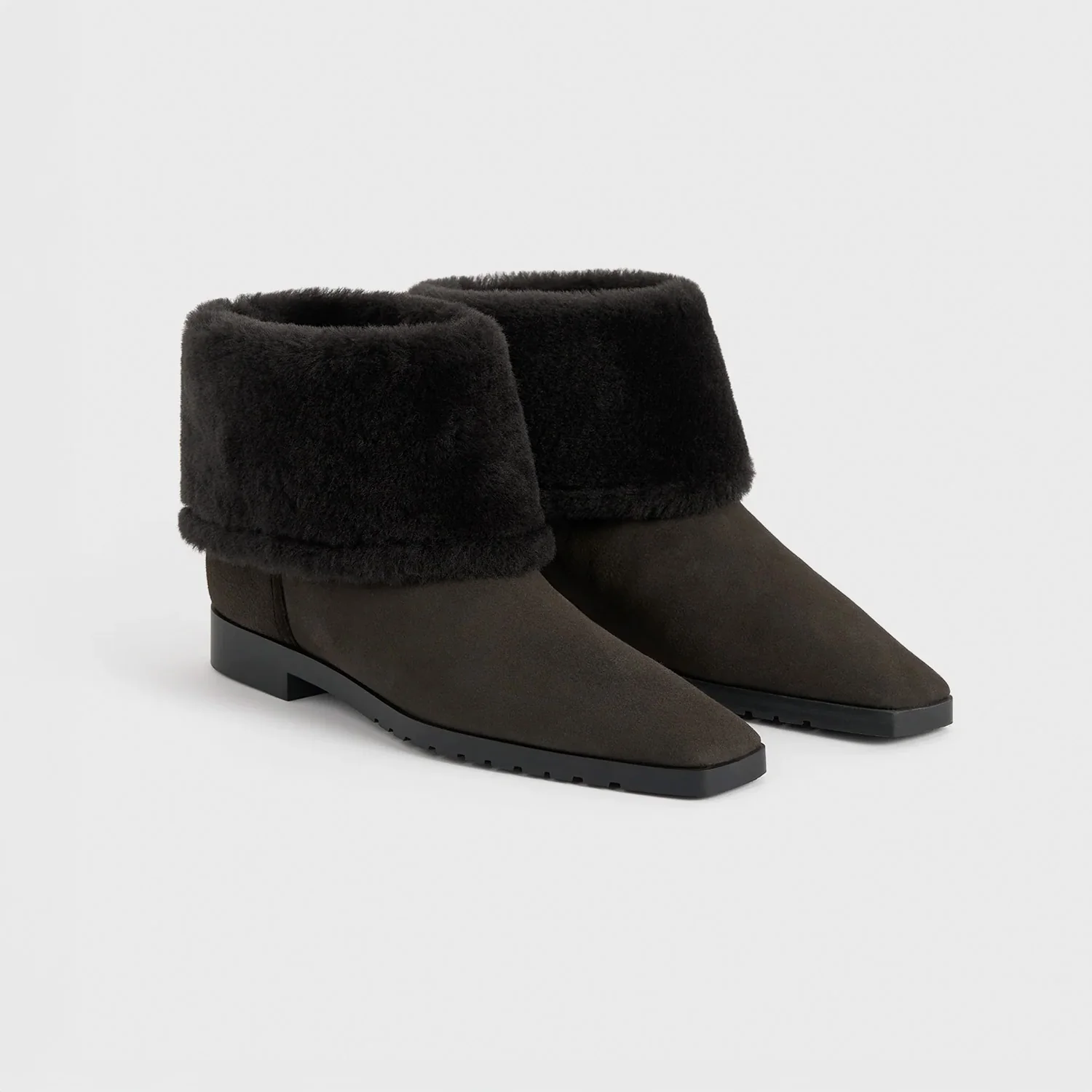 TOTEME FOLD-DOWN SHEARLING BOOTS, Pepper - Image 2