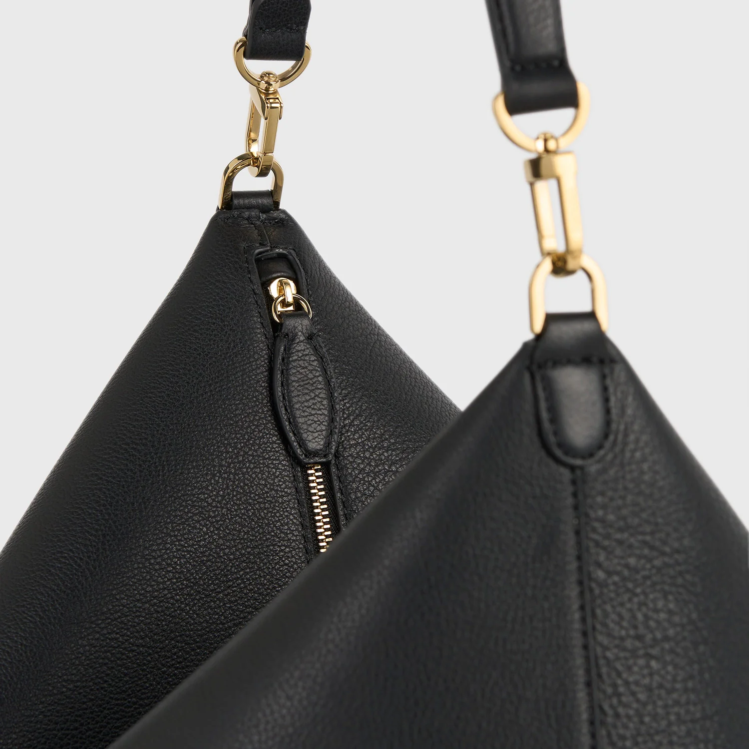 MEDIUM BEVEL GRAINED-LEATHER BAG, Black - Image 2