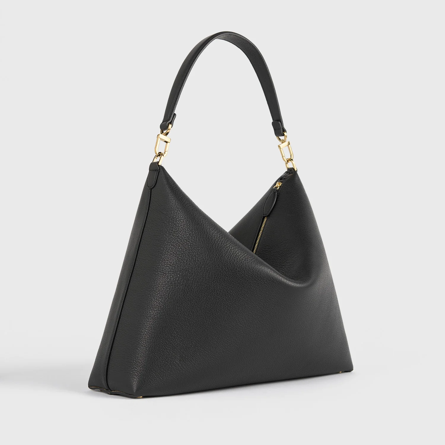 MEDIUM BEVEL GRAINED-LEATHER BAG, Black - Image 4